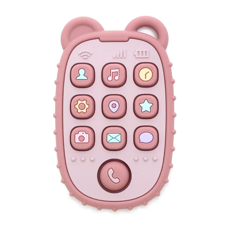 Baby Bubble baby phone-shaped silicone teether with colorful design, soft chewable surface, and fun soothing toy for teething comfort.