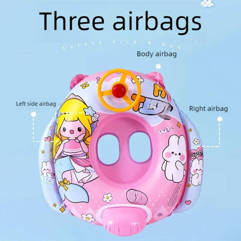 Baby Bubble inflatable swimming ring with a cute animal steering wheel, designed for babies to enjoy water safety and fun.