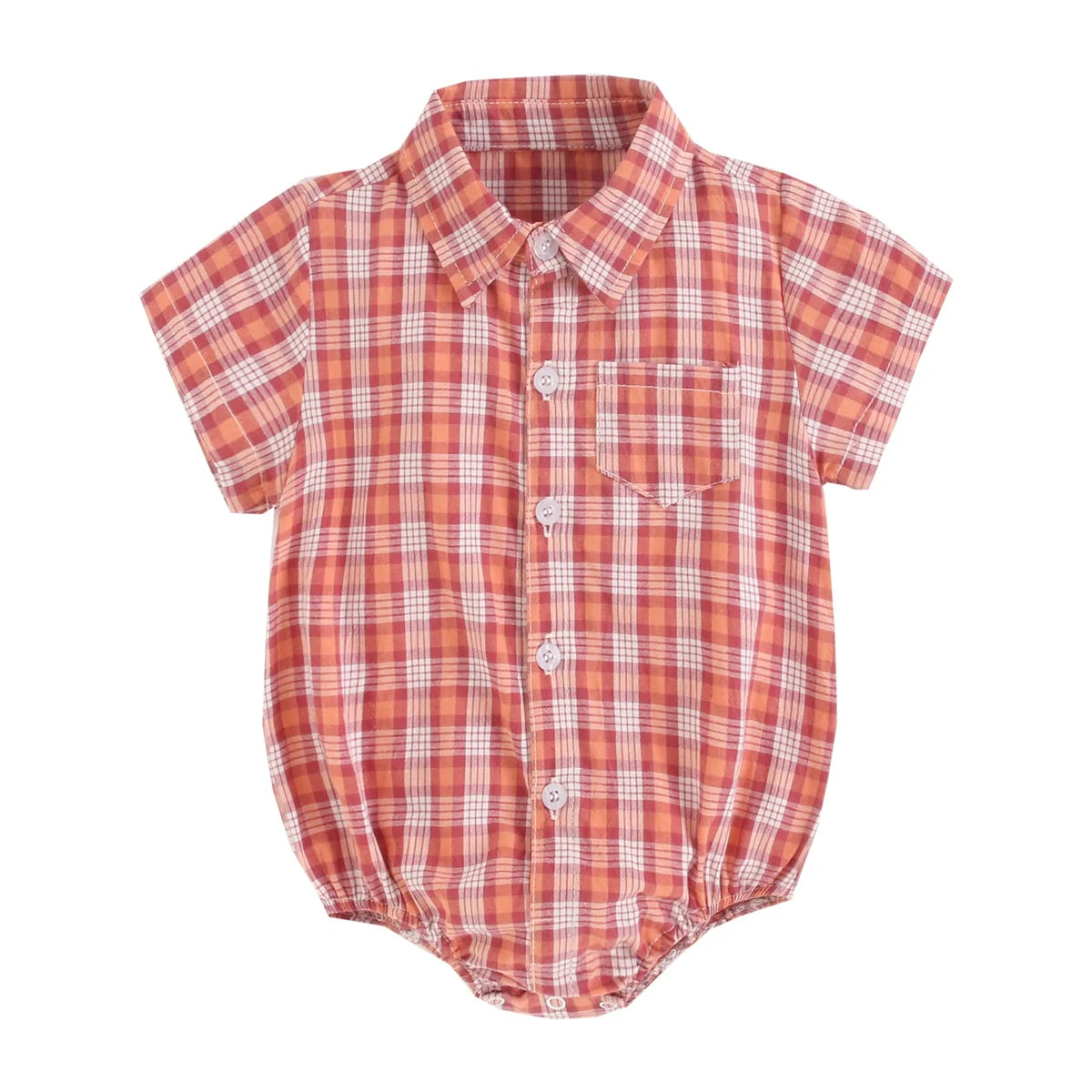 Baby Boy plaid cotton bodysuit from Baby Bubble, soft summer onesie featuring a stylish plaid pattern and short sleeves.