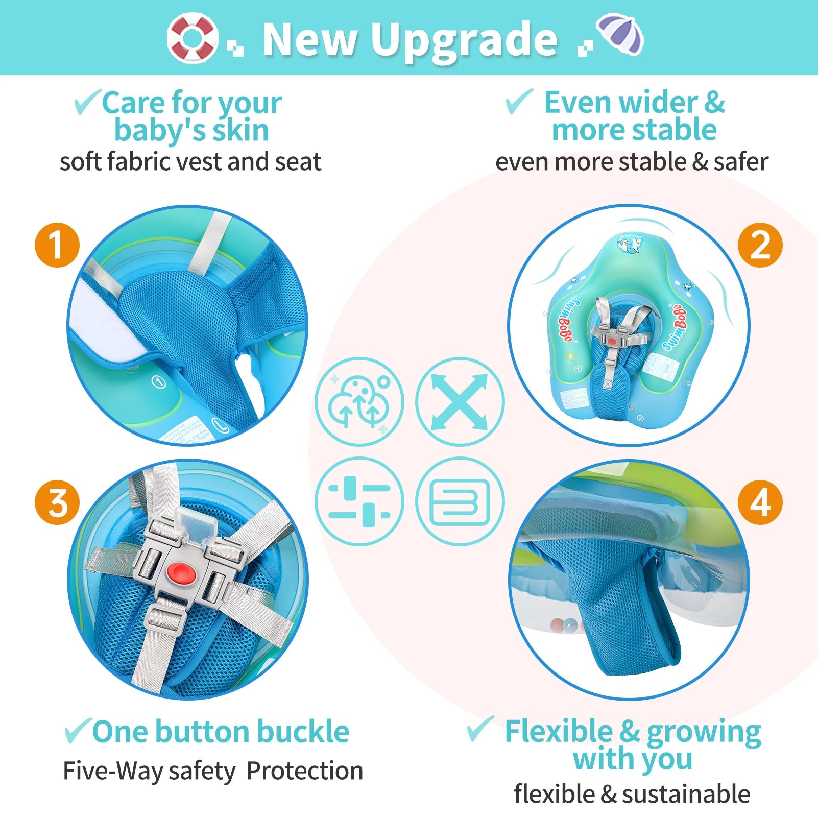 Baby Bubble UV sun protection baby float ring with canopy, featuring a bright blue ring and protective canopy for safe swimming.