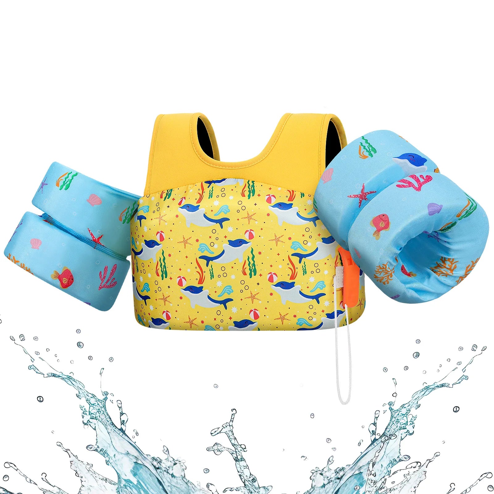 Baby Bubble kids' safety life vest with foam arm floats and safety whistle, designed for pool safety and swimming confidence