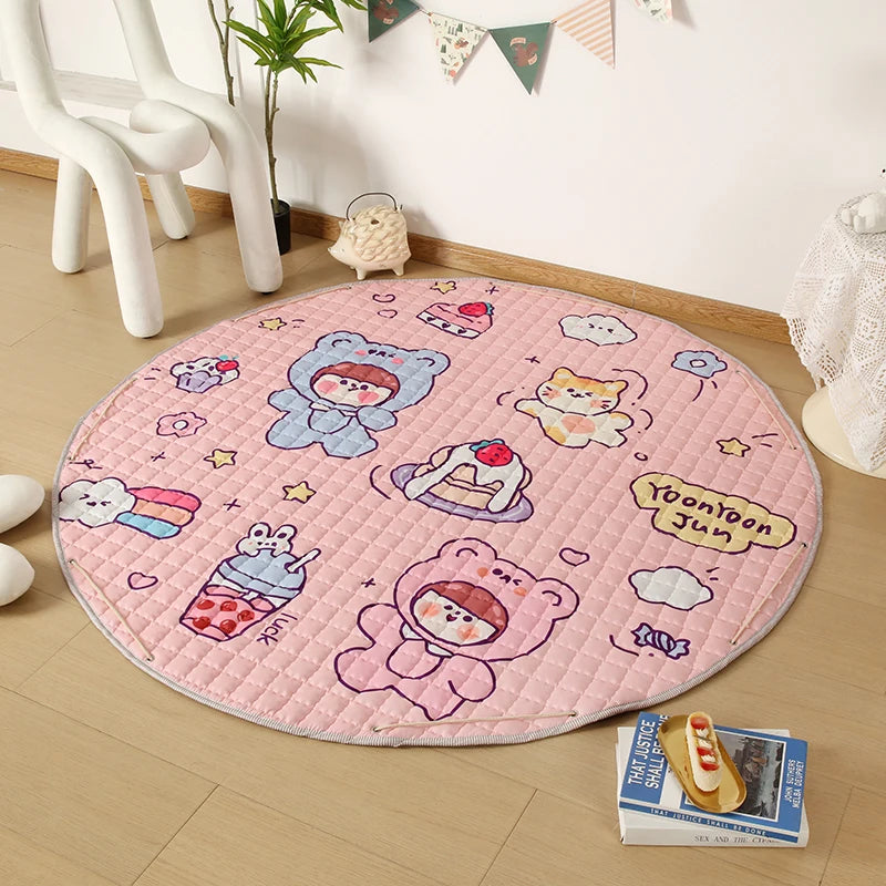Round Baby Bubble play mat with colorful cartoon design, 150cm foldable floor rug for infants and toddlers.