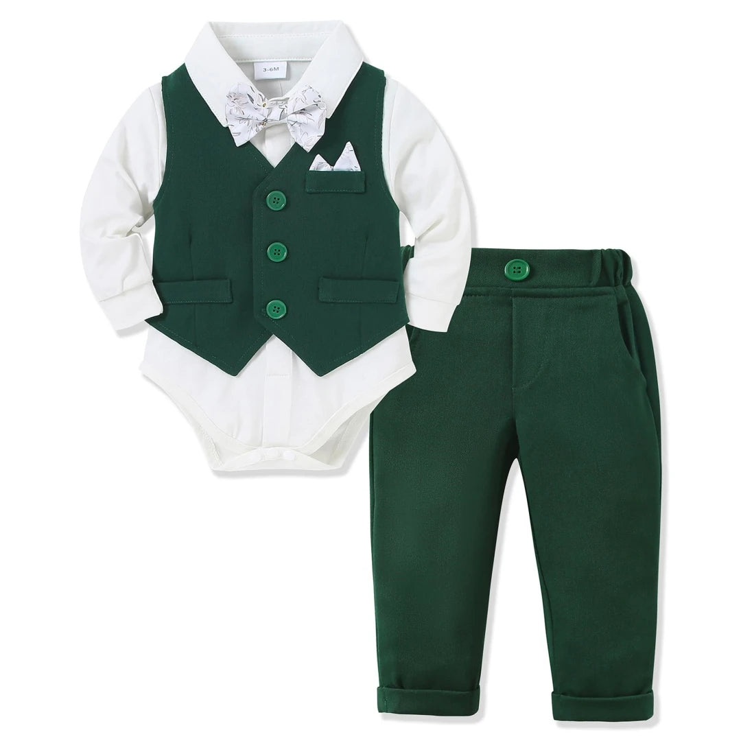 Baby Bubble 1st birthday boy gentleman suit with formal vest for ages 3-24 months, stylish and adorable for special occasions.