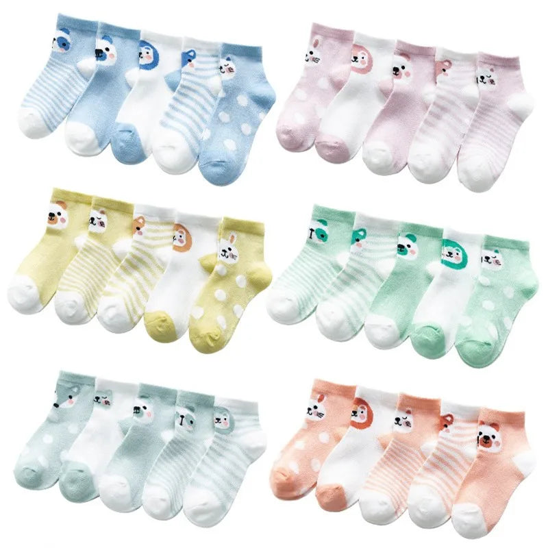 Set of 5 baby socks for infants and toddlers, cotton mesh Baby Bubble brand, suitable for boys and girls, newborn to 24 months