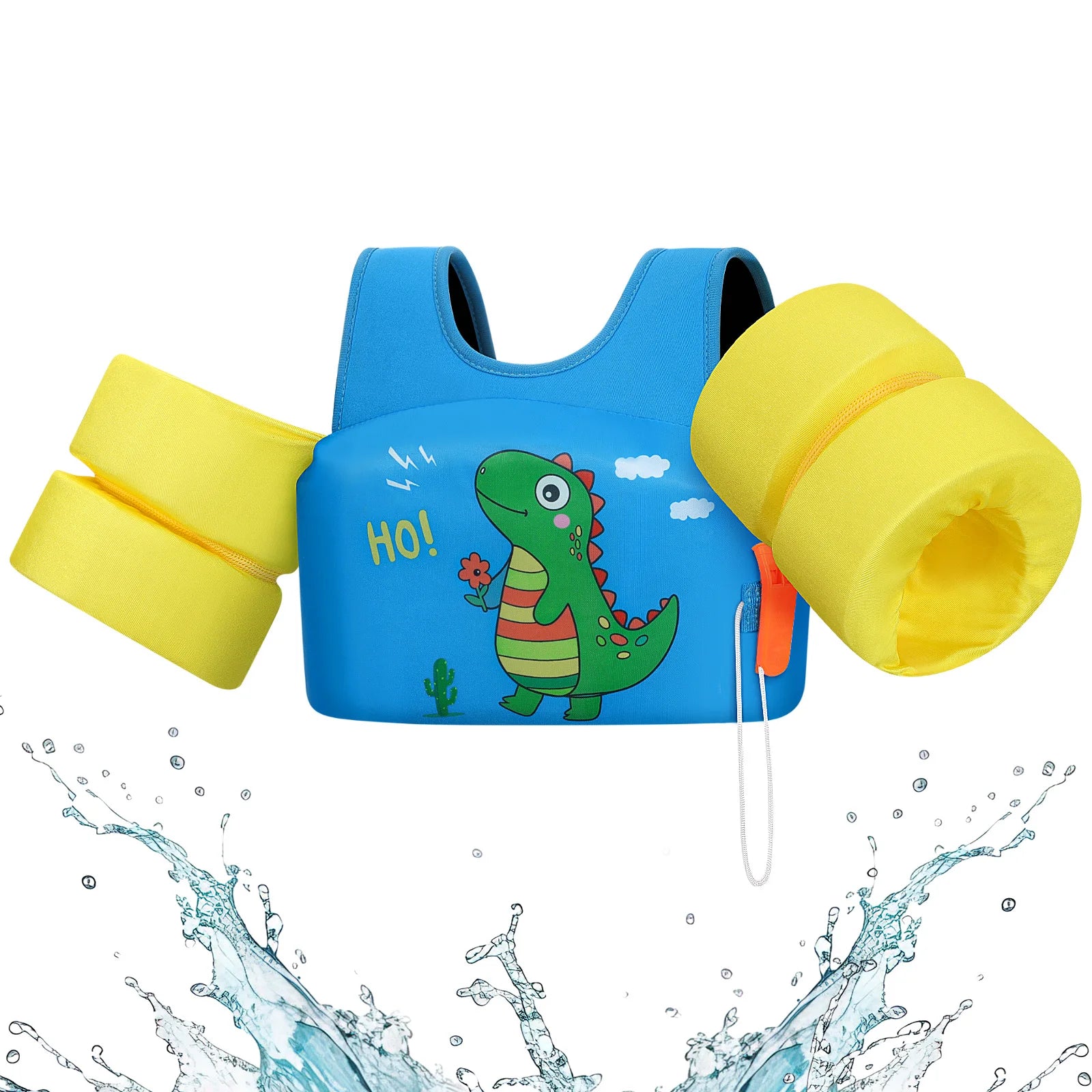 Baby Bubble kids' life vest with foam arm floats and safety whistle, designed for swimming safety and buoyancy.