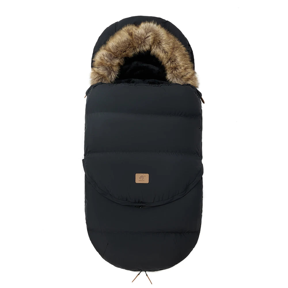Baby Bubble winter pram sleeping bag with removable warm footmuff, soft insulated fabric, designed for keeping babies cozy in cold weather.