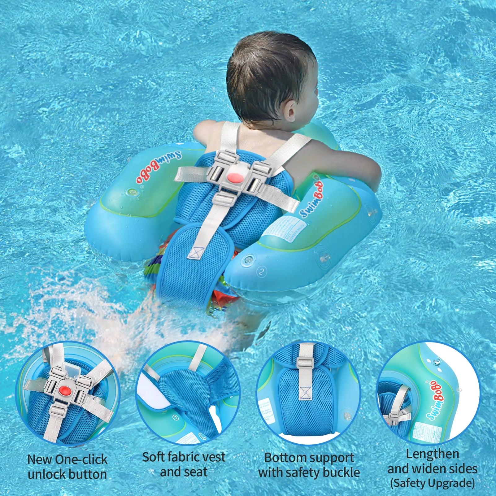 Baby Bubble baby float ring with canopy providing UV sun protection, featuring a comfortable seat and adjustable straps.
