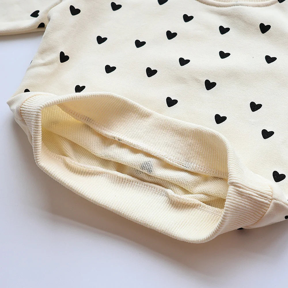 Baby Bubble Heart Print Hoodie Set featuring a cozy, casual hoodie with a charming heart pattern, perfect for comfortable everyday wear.