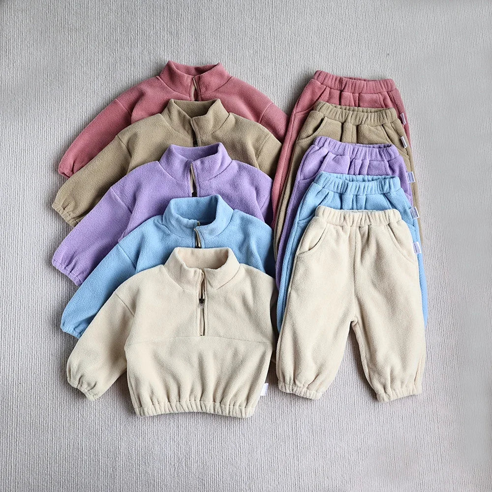 Toddler Baby Bubble fleece hoodie and pants set, soft and cozy toddler sports suit in bright colors, perfect for play and comfort