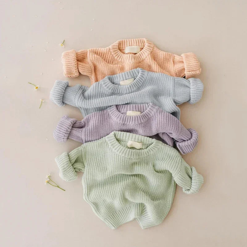Baby Bubble baby knit pullover sweater in warm, thick fabric for ages 0-6 months, featuring a cozy, soft knit design.