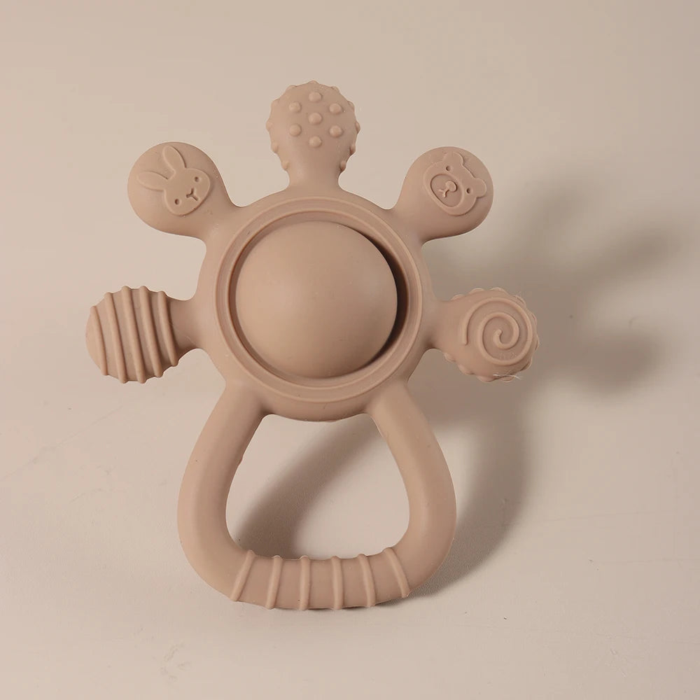 Baby Bunny Palm Rattle Teether by Baby Bubble, soft plush bunny with textured chew surface for soothing baby comfort.