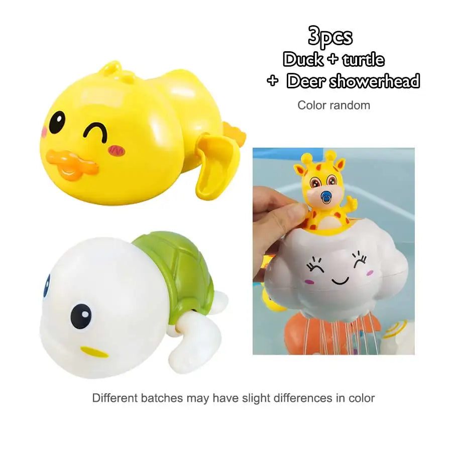Baby Bubble bath toy set featuring a turtle, tortoise, and duck swimming pool toys for infants and toddlers.