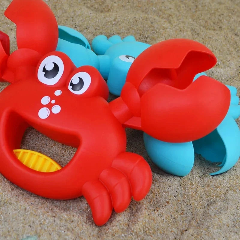Kids beach sand toy set from Baby Bubble with colorful shovels, buckets, and sand molds for outdoor summer play.
