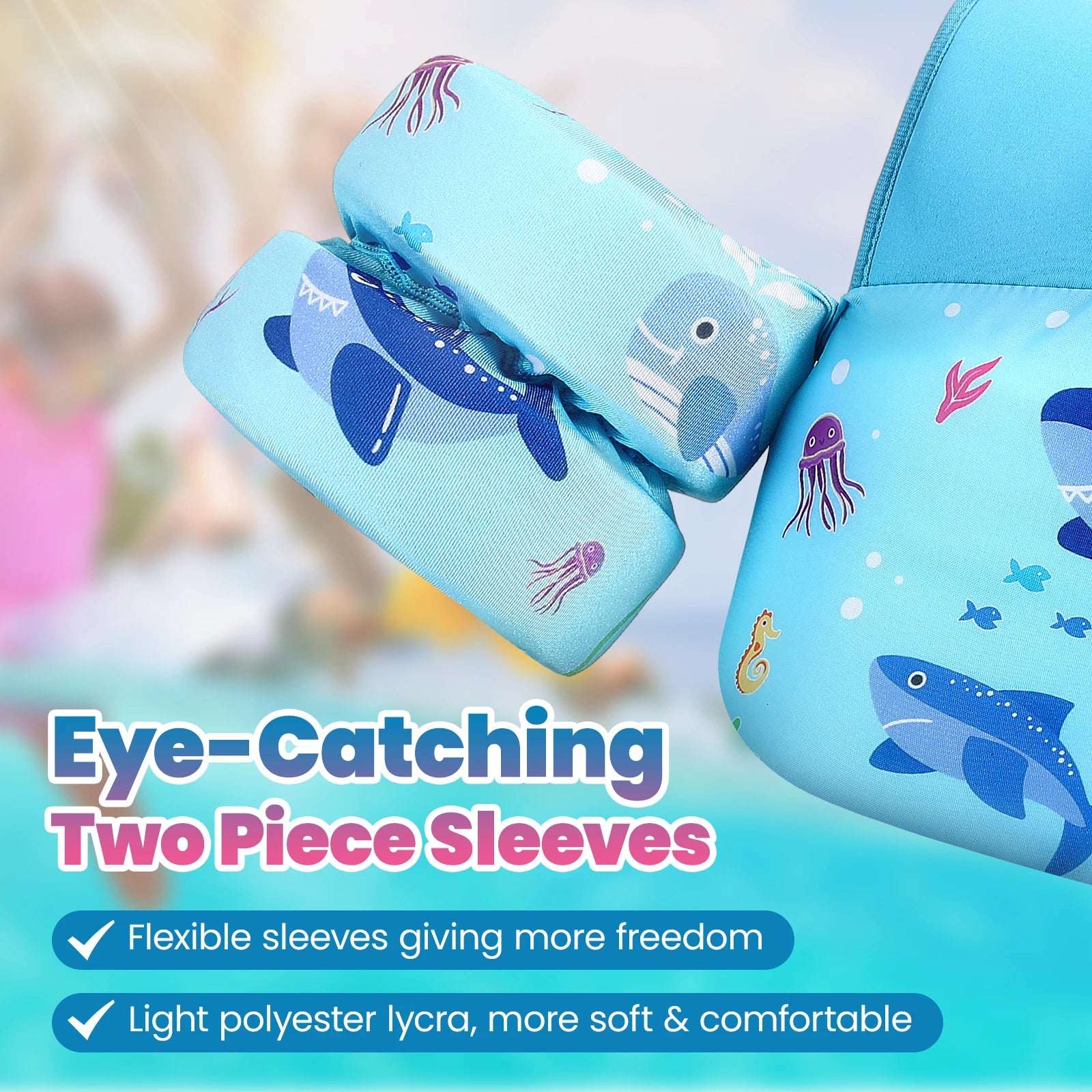 Baby Bubble kids life vest with foam arm floats and safety whistle, designed as safety equipment for children.