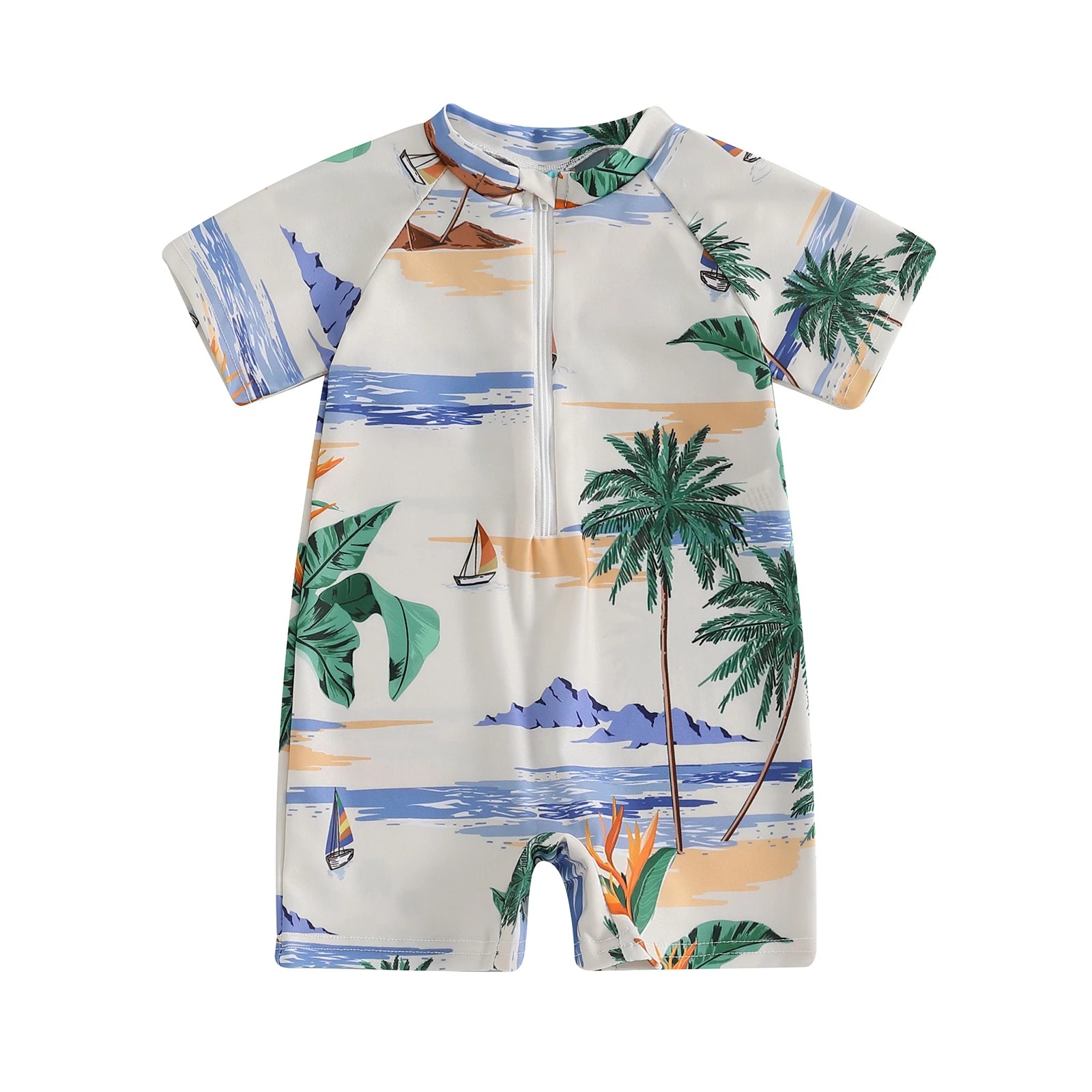 Baby Bubble shark print long sleeve zip-up rash guard for babies, featuring a comfortable and protective swimwear design.