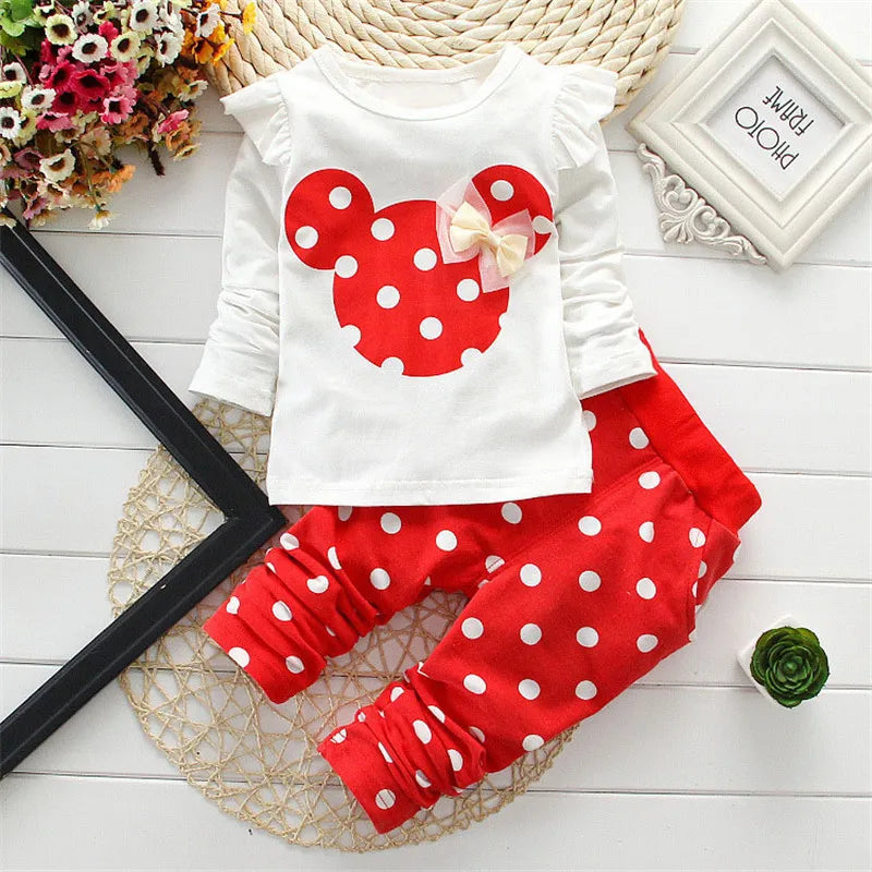 Baby Bubble toddler girl cartoon long sleeve T-shirt and pants set, soft cotton 2-piece children's fashion outfit for babies and toddlers.