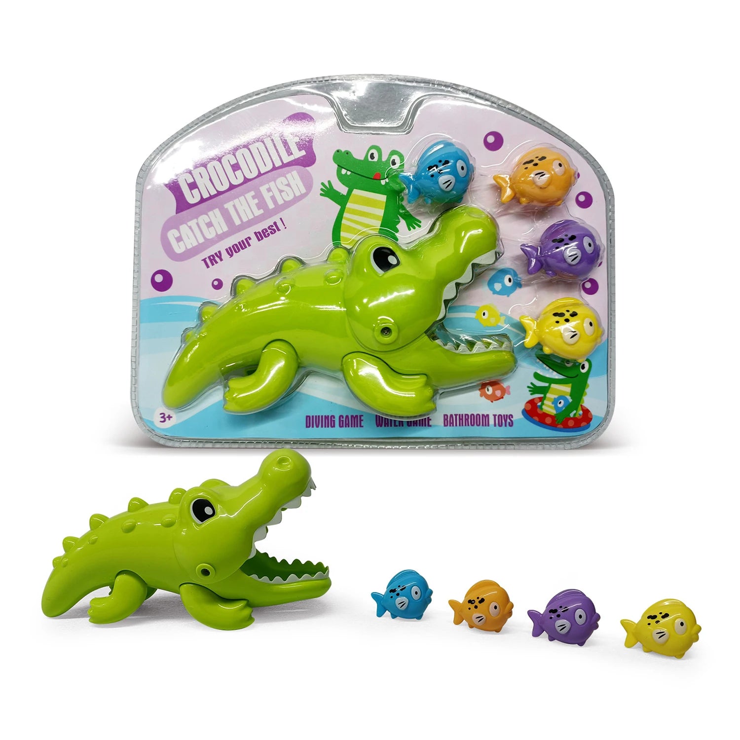 Baby Bubble kids crocodile bath toy with colorful plastic crocodile shape and water splashes, perfect for water play fun.