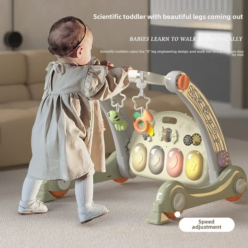 Baby Bubble 3-in-1 Baby Walker with fitness rack and piano, featuring colorful buttons and playful design for early learning.