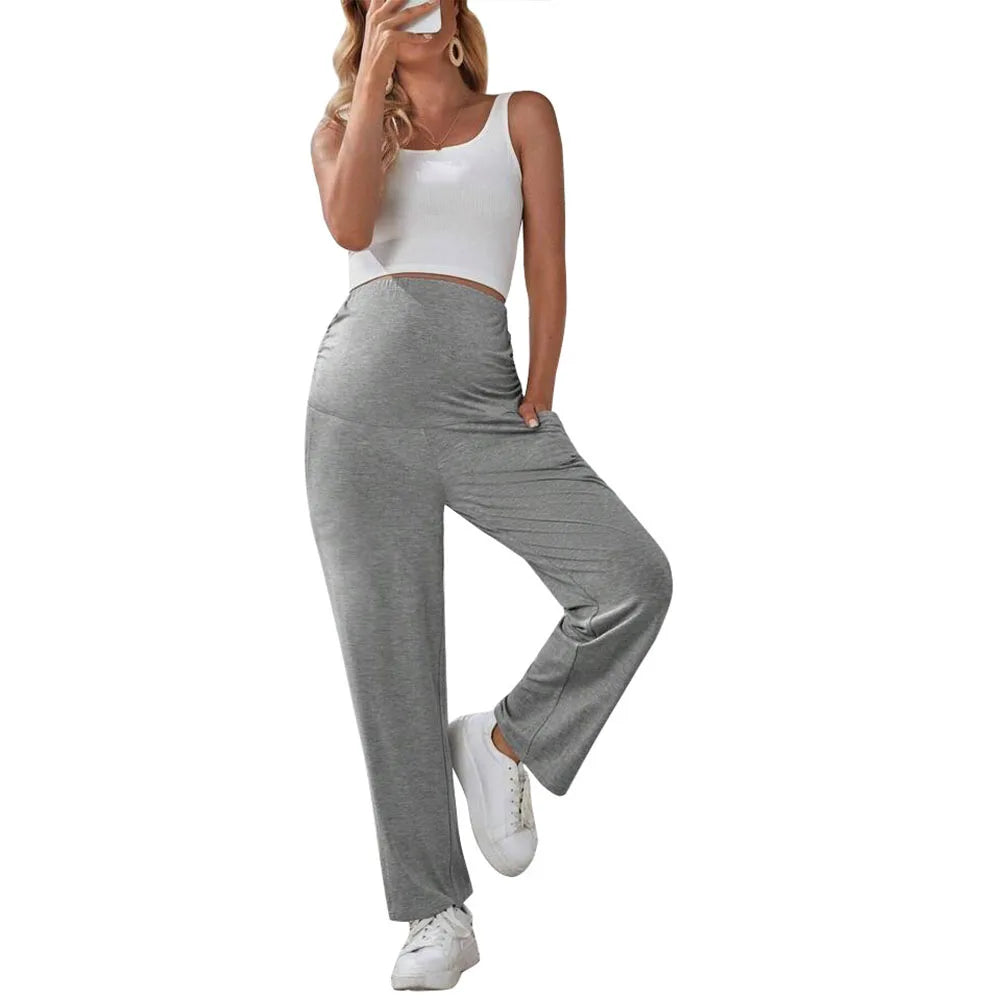 Baby Bubble maternity wide-leg pants with over-belly design, comfortable fit, and stylish look, shown in soft fabric with relaxed fit.