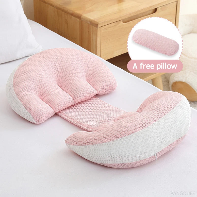 Pregnancy body pillow by Baby Bubble providing sleep support, with soft, ergonomic design for comfortable pregnancy rest.