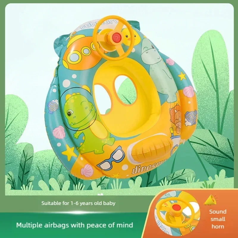 Baby Bubble inflatable swimming ring with cute animal steering wheel, designed for infants to enjoy water safety and fun.
