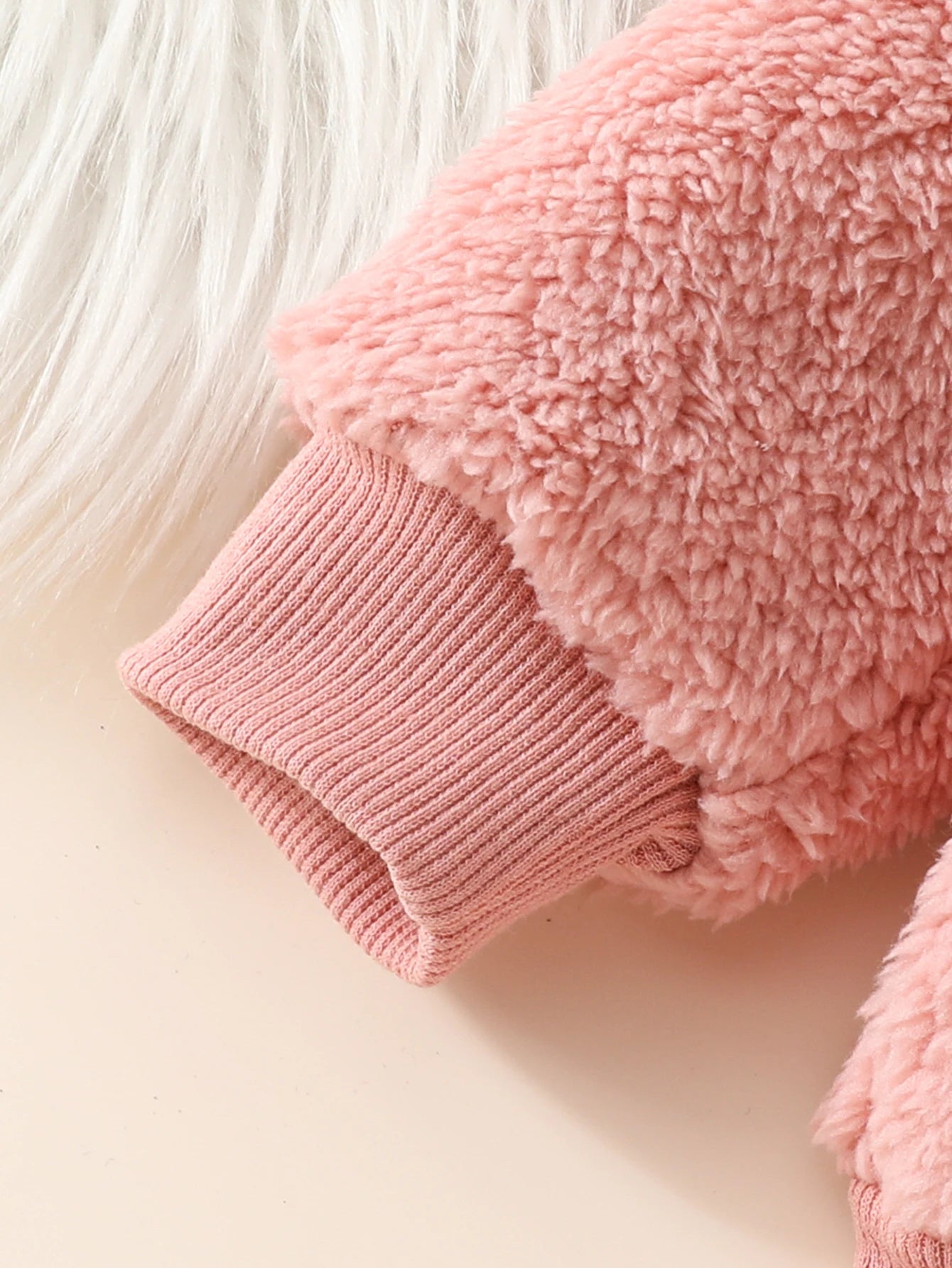 Baby girl 3-piece fuzzy heart outfit from Baby Bubble featuring a cozy top, pants, and matching hat for infants.