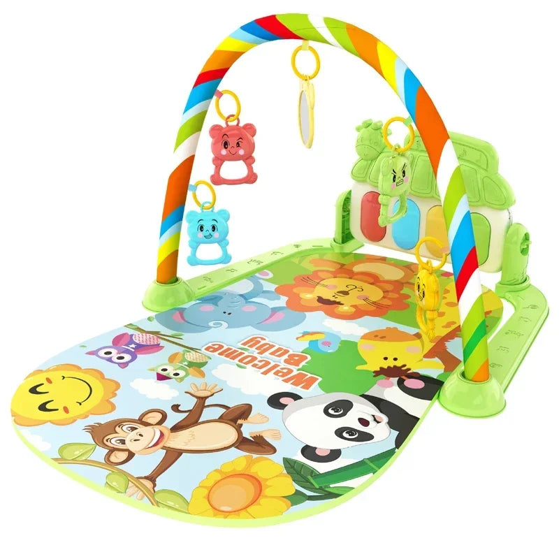 Baby Bubble baby piano gym play mat with colorful musical toys for crawling and kicking activity, soft and engaging for infants.