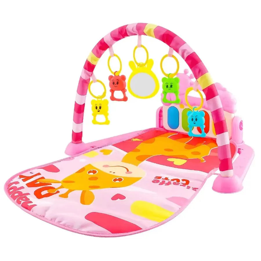 Baby Bubble Baby Piano Gym Play Mat with colorful musical toys for crawling and kicking activity, soft and engaging for infants.