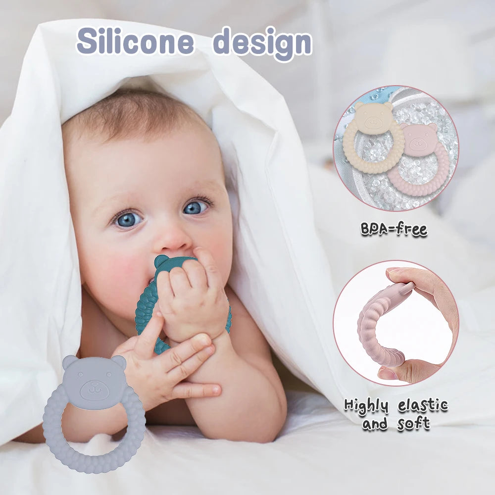 Baby Bubble Baby Bear Teether BPA-Free, soft silicone gum-soothing toy with a cute baby bear design for gentle teething relief.
