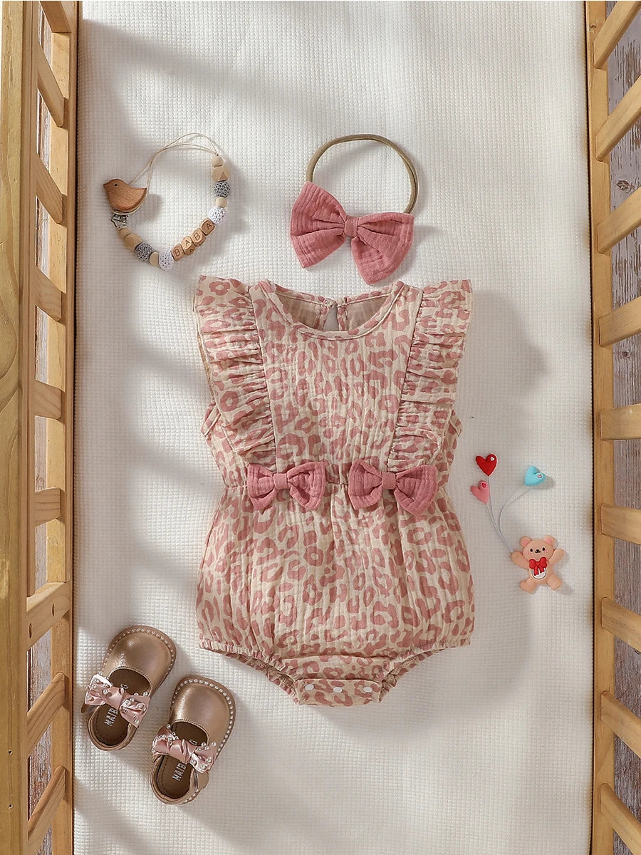 Baby Girl Summer Pink Jumpsuit – Bow & Headband Set