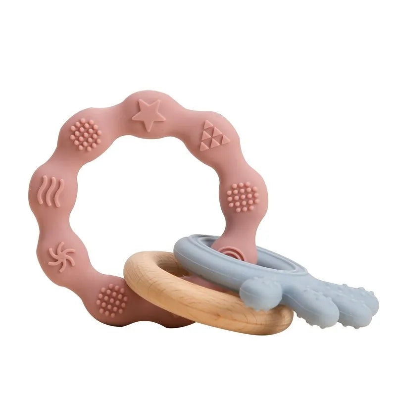 Baby Bubble BPA-free silicone baby teether glove with textured surface for gum relief, designed for soothing infants.