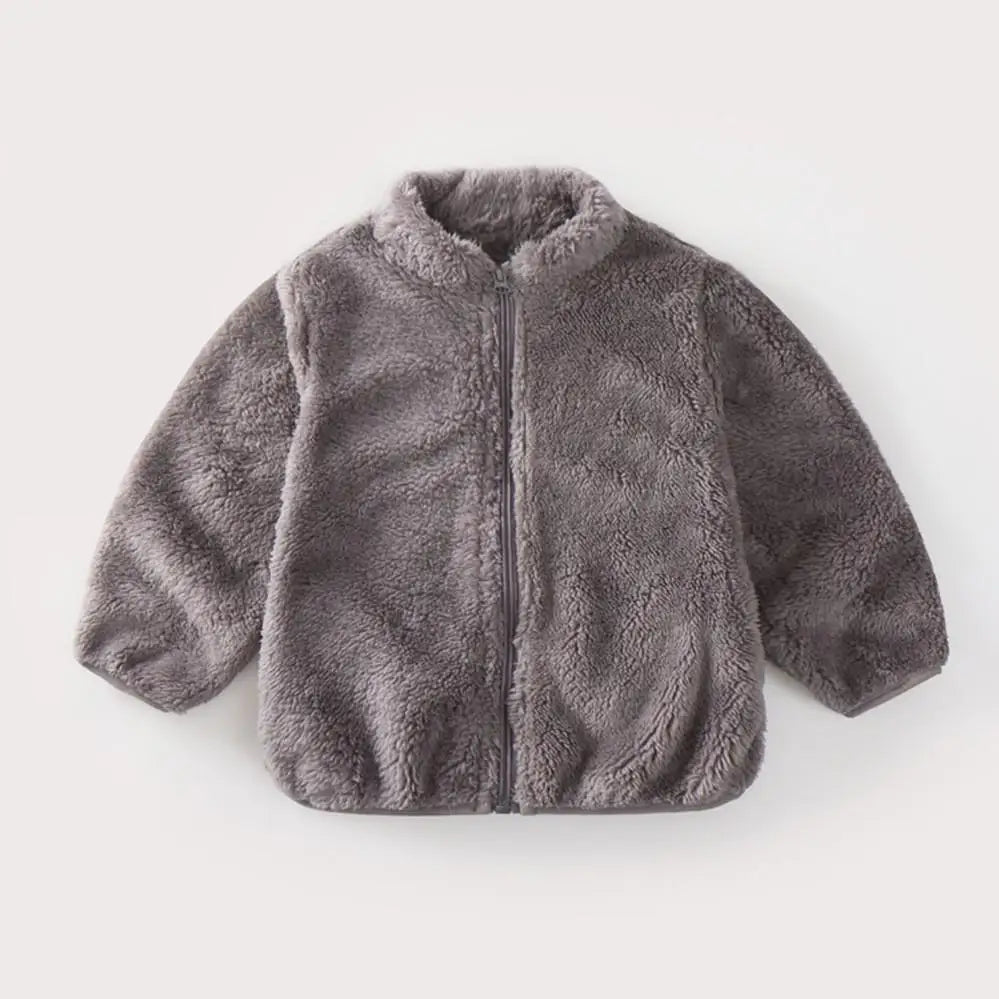 Soft pink CLO Baby Plush Warm Jacket by Baby Bubble with cozy plush fabric, perfect for keeping babies warm and comfortable.