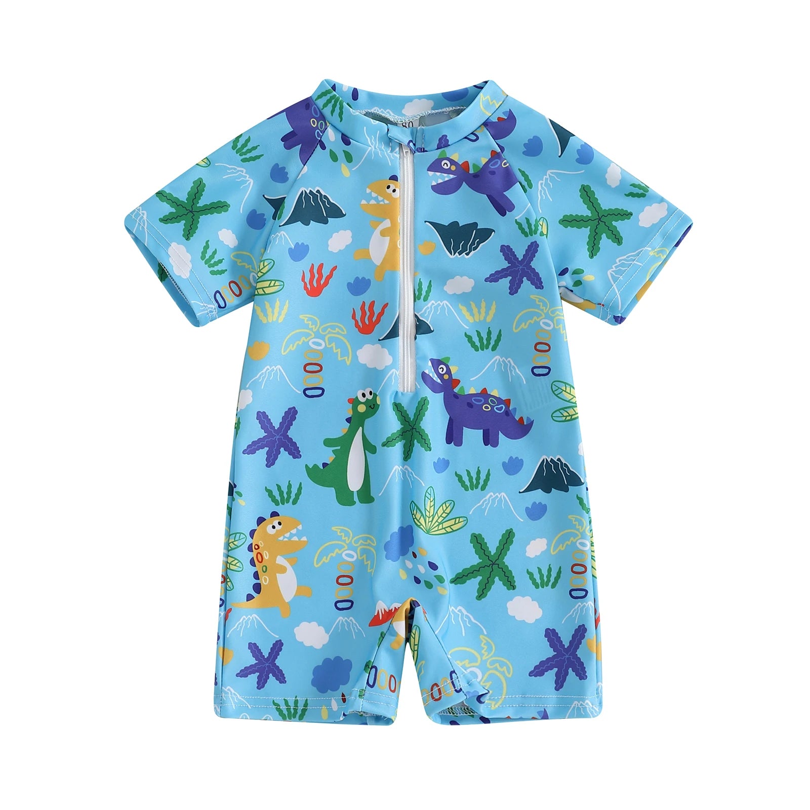 Baby Bubble shark print long sleeve zip-up rash guard for babies, featuring a comfortable and protective swimwear design.