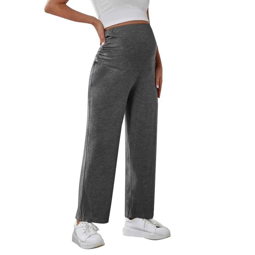 Baby Bubble maternity wide leg pants with over-belly design, featuring comfortable, flowing fabric perfect for expecting mothers.