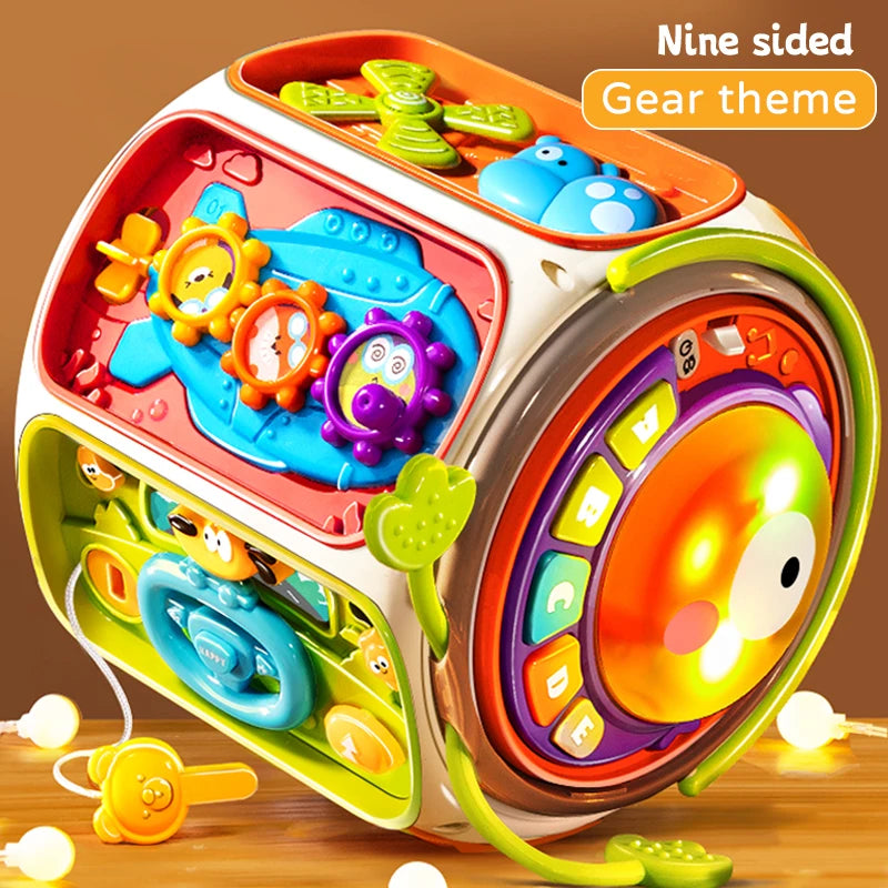 Baby Bubble baby cell phone toy with colorful lights, sound buttons, and educational features, resembling a small music speaker for infants.