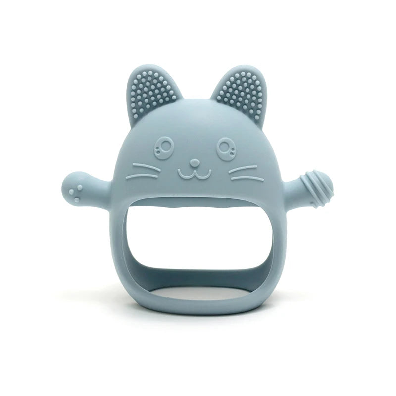 Baby Bubble silicone glove teether with textured surface for soothing relief, designed to comfort babies during teething.