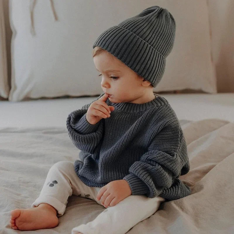 Baby Bubble baby knit pullover sweater in warm, thick fabric for ages 0-6 months, featuring a cozy, soft knit design.