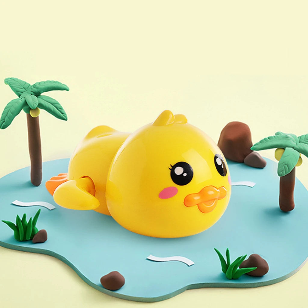 Baby Bubble's interactive baby bath duck toy floating in water, designed for parent-child water play during bath time.