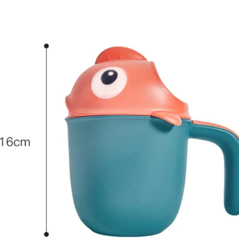 Baby Shark rinse cup by Baby Bubble, tear-free hair washing helper with colorful shark design for gentle hair rinsing.