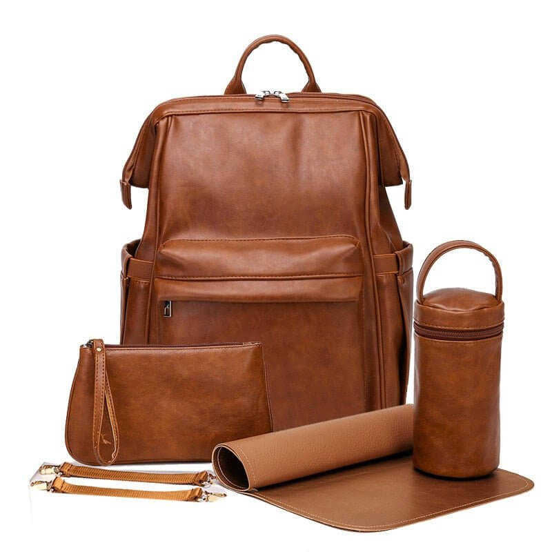 Dezhao Diaper Bag Backpack,Mom bag,mother bag,Fashion Leather Mommy Backpacks,PU Leather(Brown)