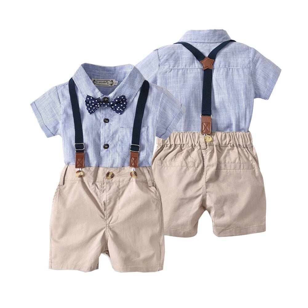 Boys Clothing Summer Cotton Infant Newborn Baby Outfits 2pcs Short Sleeve Romper+Suspenders Shorts Gentleman Suit Boys Sets - Baby Bubble Store