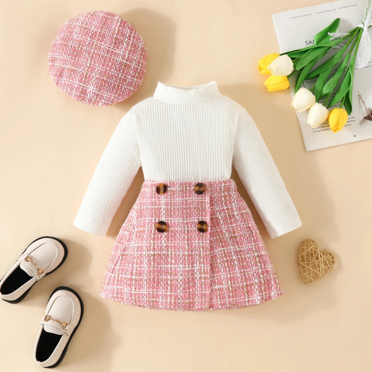 ma&baby 6M - 3Y Toddler Infant Newborn Baby Girls Clothes Sets Knit Long Sleeve Tops Plaid Skrits Hat Fall Spring Outfits D05 - Baby Bubble Store