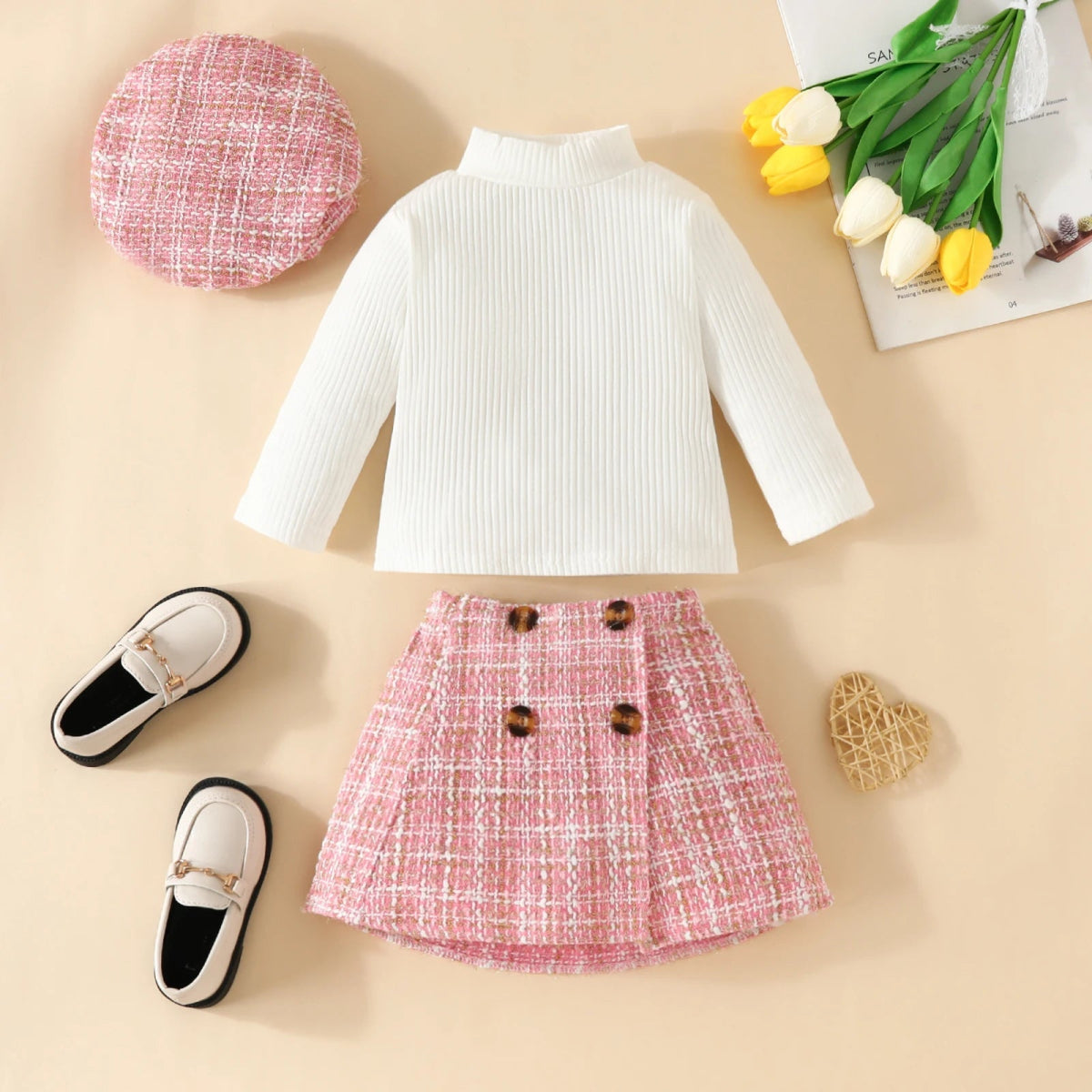 ma&baby 6M - 3Y Toddler Infant Newborn Baby Girls Clothes Sets Knit Long Sleeve Tops Plaid Skrits Hat Fall Spring Outfits D05 - Baby Bubble Store