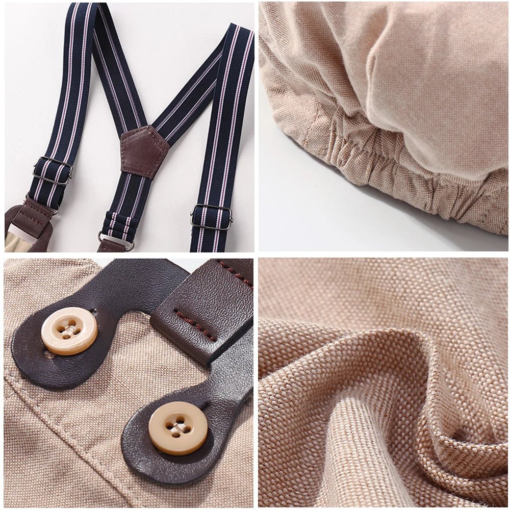 Newborn Boys Gentleman Clothes Outfit Suit Set Baby Tie Bow Hat + Sailboat Printed Romper + Shorts Suspender Infant Kid Clothing - Baby Bubble Store