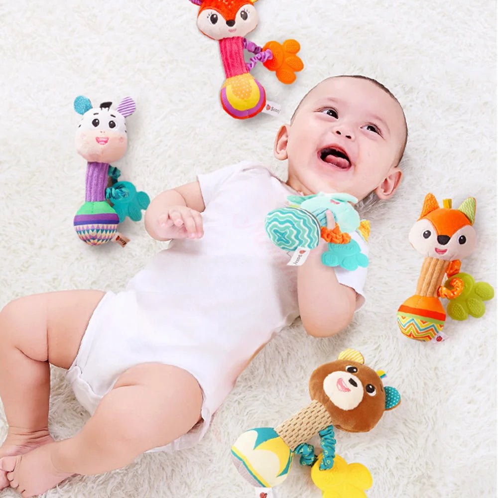Baby Rattles Soft Stuffed Animal Rattle Hand Grip Baby Toys Shaker Crinkle Squeaky Sensory Travel Accessories for Toddler Gifts - Baby Bubble Store