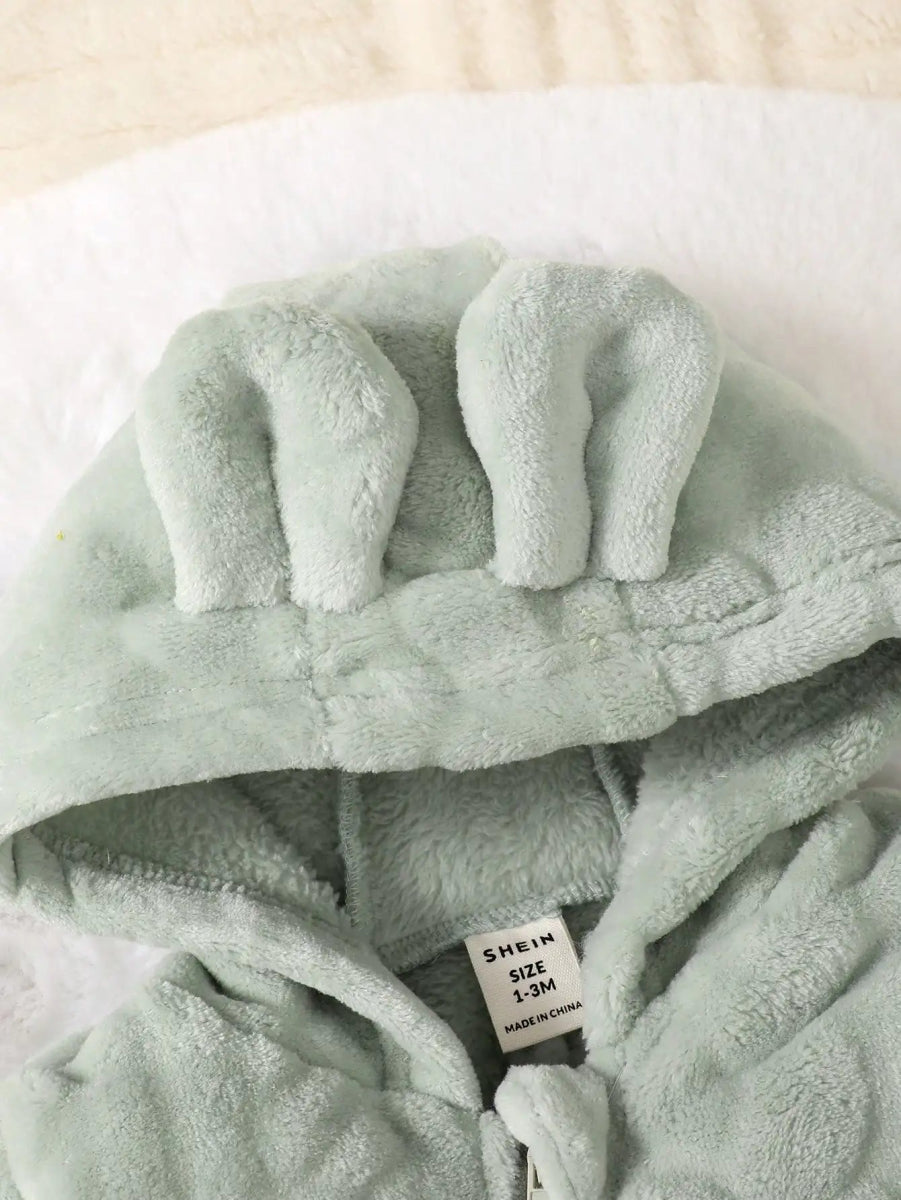Baby Hooded Jumpsuit – Plush Winter Romper (0–18 Months) - Baby Bubble