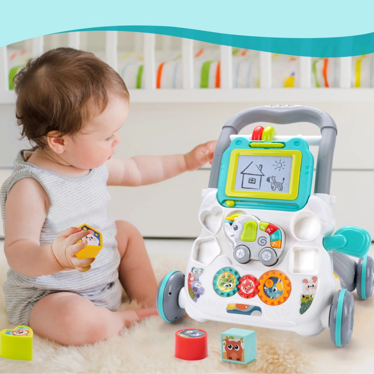 Baby Push Walker – Musical Toddler Learning Walker with Drawing Board - Baby Bubble