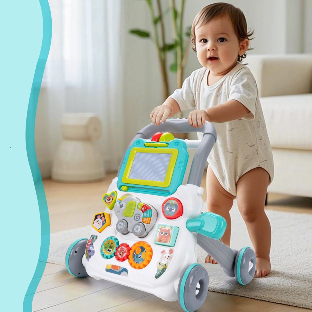 Baby Push Walker – Musical Toddler Learning Walker with Drawing Board - Baby Bubble