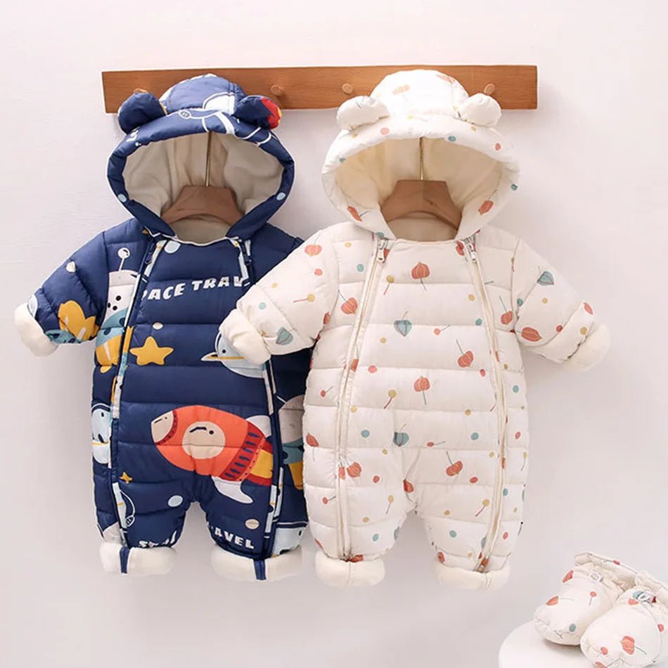 Baby Winter Romper – Hooded Thick Jumpsuit for Newborns & Toddlers - Baby Bubble