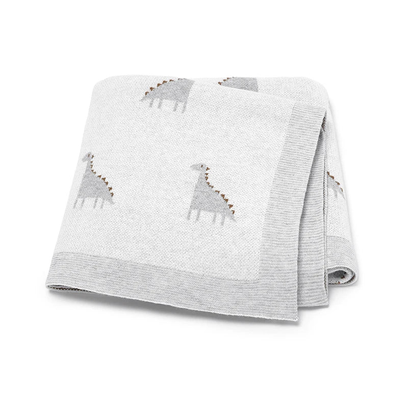 Dino Cotton Baby Blanket – Knitted Newborn Swaddle - Baby Bubble